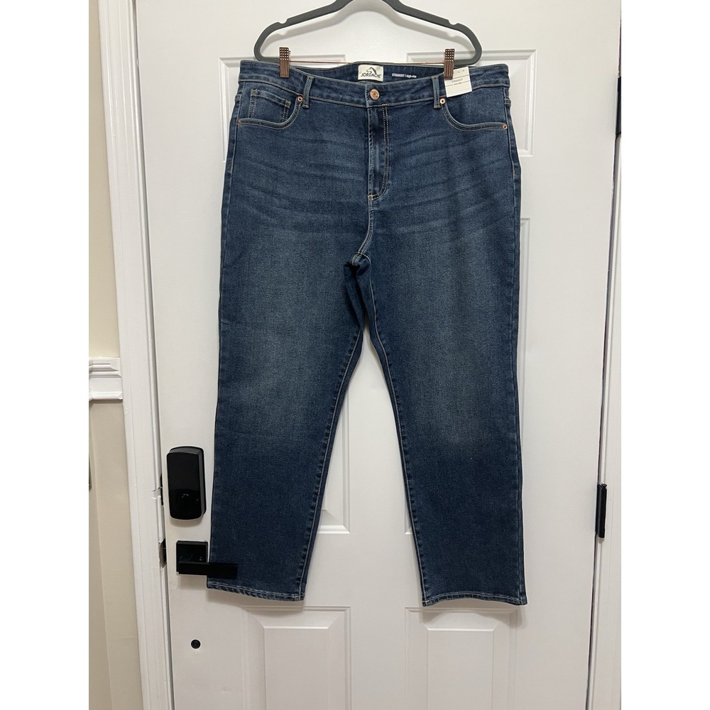 NWT Jordache Women's Jeans Size 20 High‎ Rise Straight Blue Dark Wash Denim
